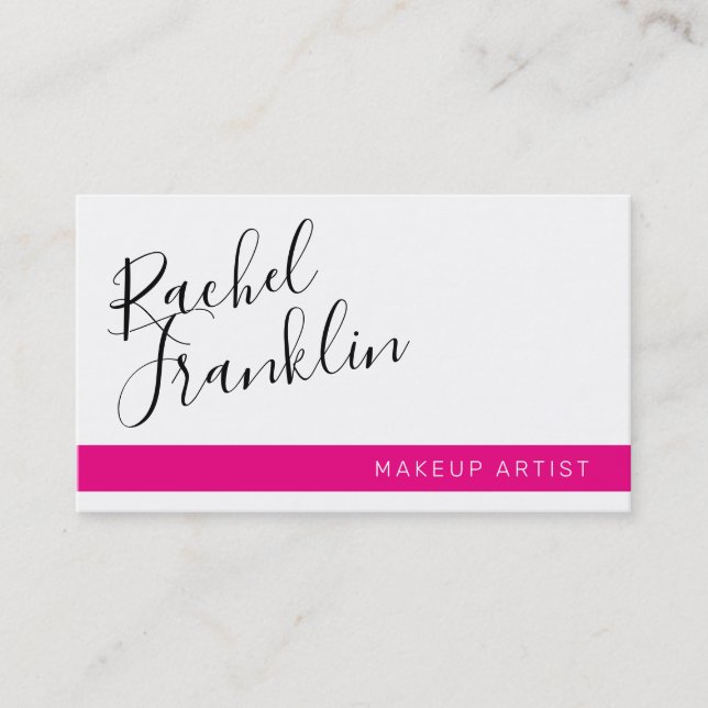 EDITABLE script name modern chic black hot pink Business Card (Front)