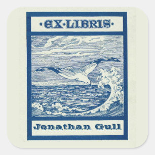 Editable Seagull Over a Wave Bookplate Square Sticker