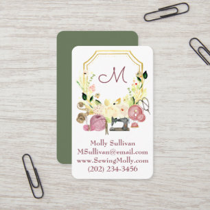 Editable Seamstress Monogram Sewing Business Card