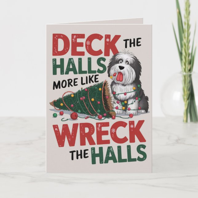 EDITABLE Sheepdog Funny Dog Christmas Card (Front)