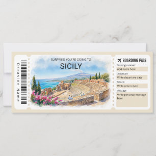 Editable Sicily Trip Boarding Pass Ticket Invitation