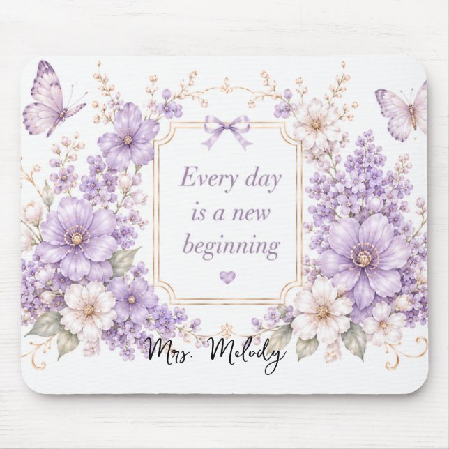 Editable Silk Garden Purple Floral Mouse Pad (Front)