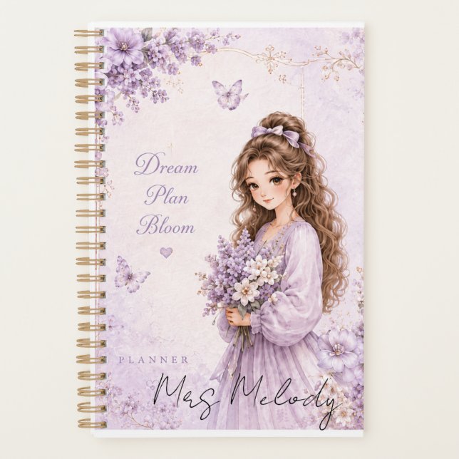 Editable Silk Garden Purple Floral Planne Planner (Front)