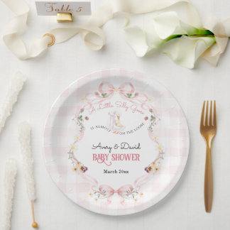 Editable Silly Goose Baby Shower Pink Bow Paper Plate