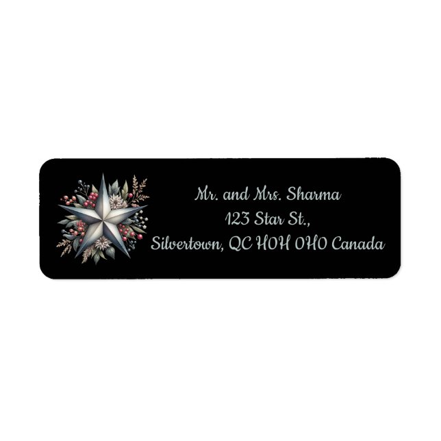 Editable Silver Christmas Star Return Address (Front)