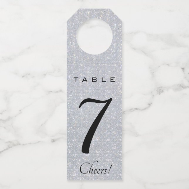 Editable Silver Crystal Table Number Bottle Tag (Front)