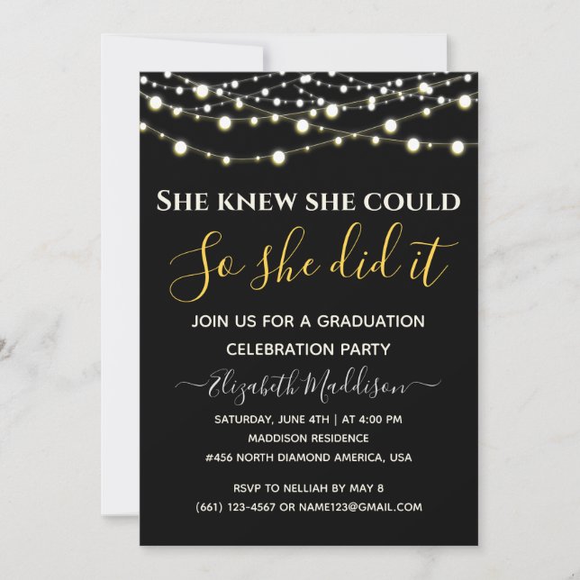 Editable Silver Gold Sparkling Lights Graduation Invitation (Front)