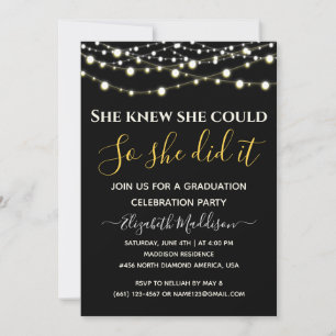 Editable Silver Gold Sparkling Lights Graduation Invitation