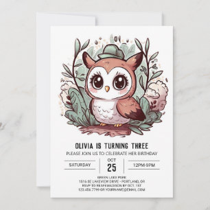 Editable Simple Digital Owl Birthday Invitation