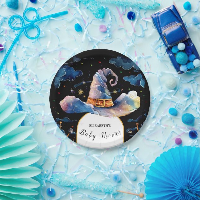 Editable Simple Wizard Hat Baby Shower Paper Plate (Party)