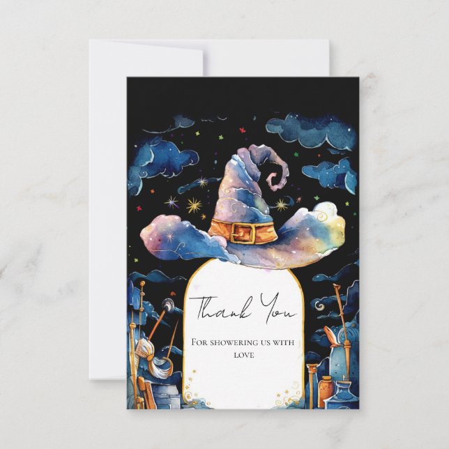 Editable Simple Wizard Hat Baby Shower Thank You Card (Front)