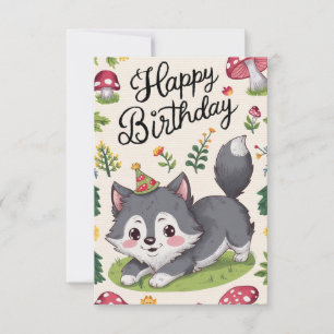 Editable Simple Wolf Digital Birthday  Card