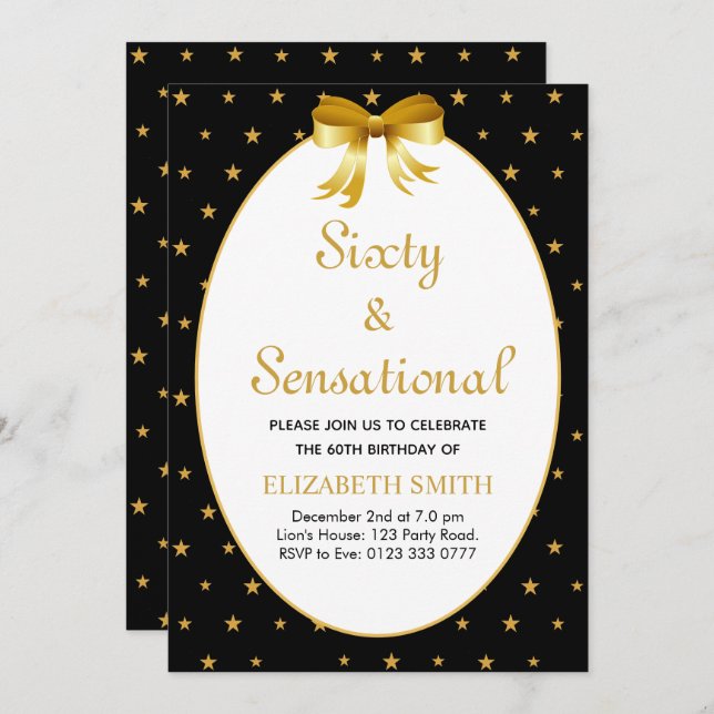 Editable Sixty and Sensational with golden stars Invitation (Front/Back)