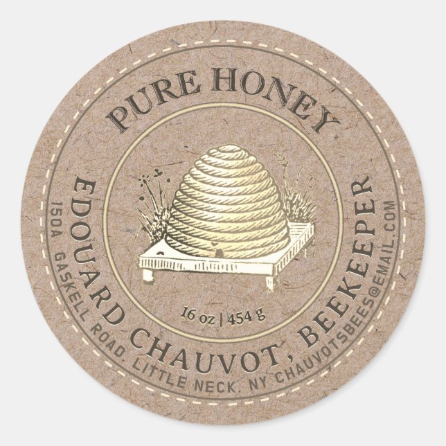 Editable Skep Honey Kraft Honey Jar Label (Front)