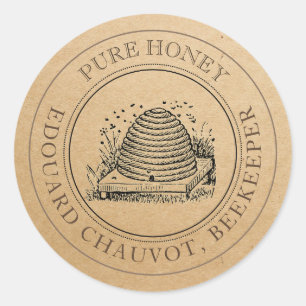Editable Skep Honey Kraft Honey Jar Lid Label