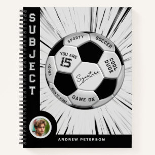 Editable Soccer Ball Modern Black White Milestone Notebook