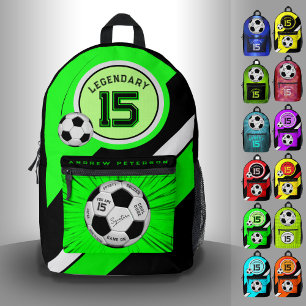Editable Soccer Ball Modern Green Milestone Printed Backpack
