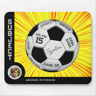 Editable Soccer Ball Modern Yellow Milestone  Mouse Pad