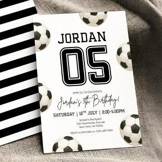 Editable Soccer Birthday Boho Football Soccer Boy Invitation