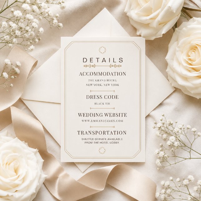 Editable Soft Ivory Elegance Details Card (Elegant wedding details card for your timeless celebration.)