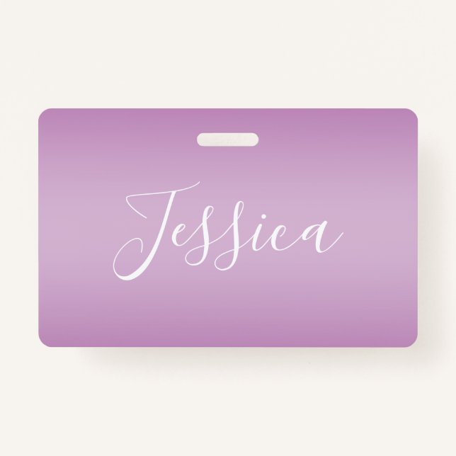 Editable Soft Mauve Ombre & White Text Script  Badge (Front)