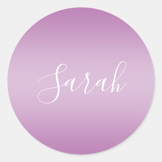Editable Soft Mauve Ombre & White Text Script  Classic Round Sticker (Front)