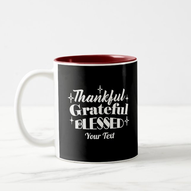 Editable Sparkling Thanksgiving Quote Design Two-Tone Coffee Mug (Left)