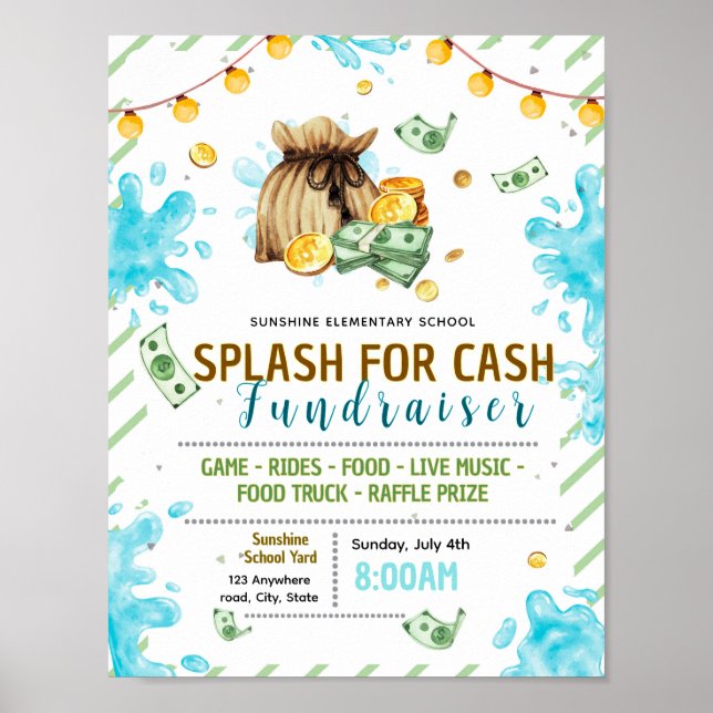 Editable splash for cash fundraiser flyer poster (Front)