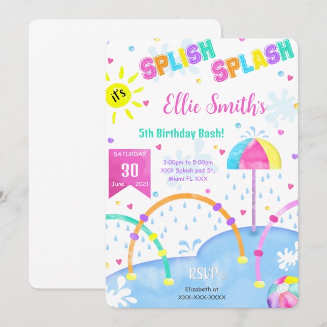 Editable Splash Pad Birthday Invitation (Front/Back)