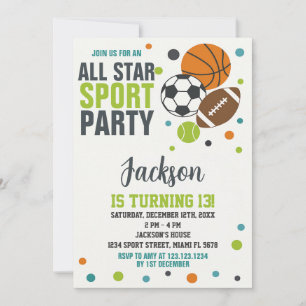 Editable Sports Birthday Invitation