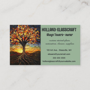 Editable Stained Glass Tree Business Card
