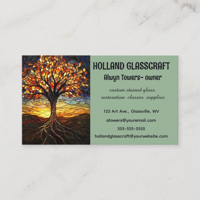 Editable Stained Glass Tree Business Card (Front)