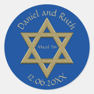 Editable Star of David Mazel Tov Wedding Favour Classic Round Sticker