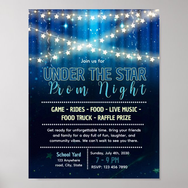 Editable starry night prom flyer poster (Front)