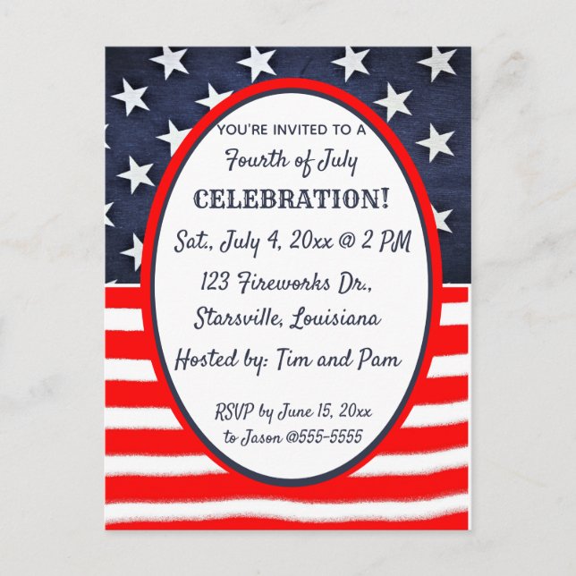 Editable Stars and Stripes 4th of July Invitation (Front)