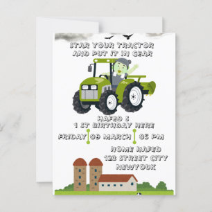 Editable Start Your Tractor 1st Birthday Animated Postcard