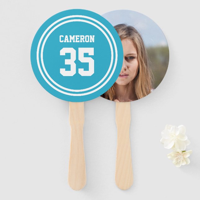 Editable Stripes and Background Colour Sporty Phot Hand Fan (Front and Back)