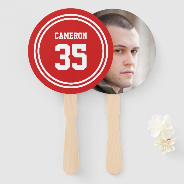 Editable Stripes and Background Colour Sporty Phot Hand Fan (Front and Back)