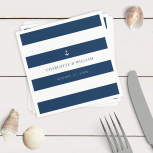 Editable Stripes Colour Anchor Nautical Wedding Napkin