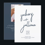 Editable Stylish Photo Custom Navy Blue White Save The Date<br><div class="desc">*Part of a collection</div>