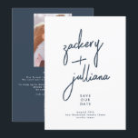 Editable Stylish Photo Custom Navy Blue White Save The Date<br><div class="desc">*Part of a collection</div>