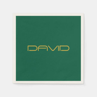 Editable Stylish Text | Gold & Hunter Green Napkin