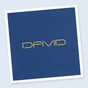 Editable Stylish Text   Gold & Navy Blue Napkin