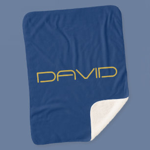 Editable Stylish Text Gold & Navy Blue Sherpa Blanket