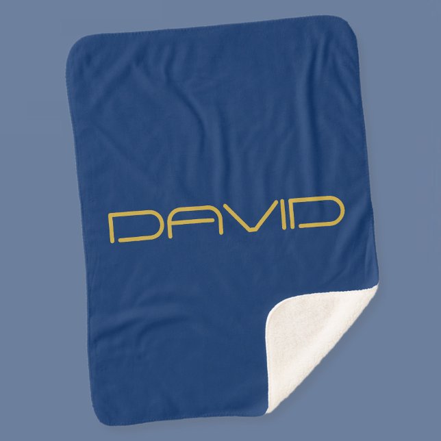 Editable Stylish Text | Gold & Navy Blue Sherpa Blanket (Creator Uploaded)