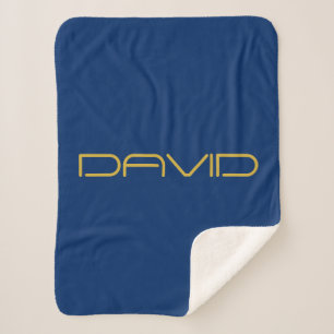 Editable Stylish Text   Gold & Navy Blue Sherpa Blanket