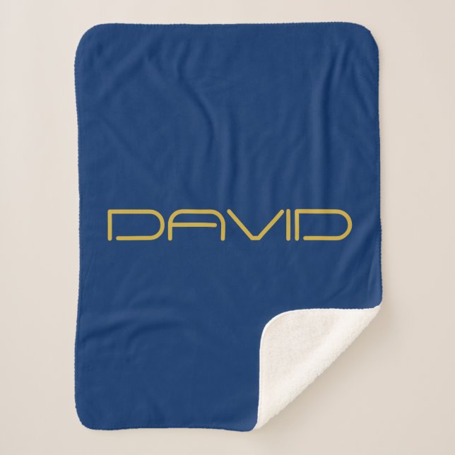 Editable Stylish Text | Gold & Navy Blue Sherpa Blanket (Front)