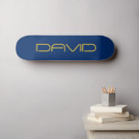 Editable Stylish Text | Gold & Navy Blue Skateboard<br><div class="desc">Stylish customizable text,  edit as you like!</div>