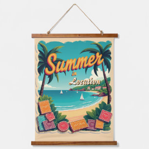 Editable Summer Destination with Travel Stamps Hanging Tapestry