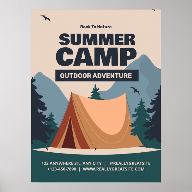 Editable Summer Fun Camp, Back To Nature Camp Poster (Front)
